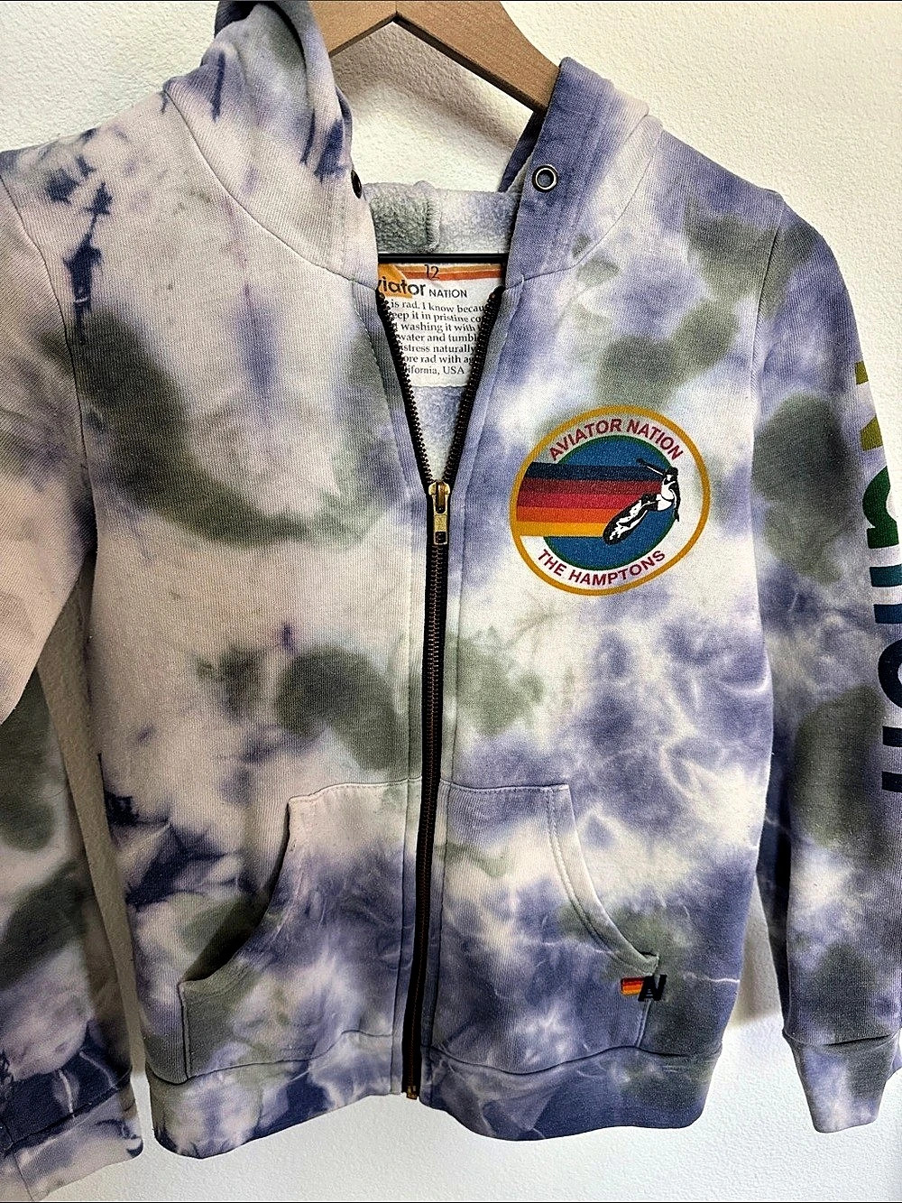 Aviator Nation Kid's Hamptons Zip Hoodie Tie-Dye Blue & Green Kids 12